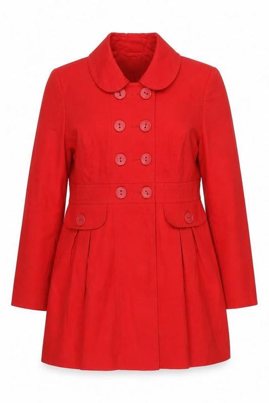 Front view of Dunnes Women's Red Cotton Pea Coat, size 14