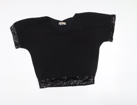 Billie & Blossom Petite Women's Black Sequin V-Neck Blouse Size 10