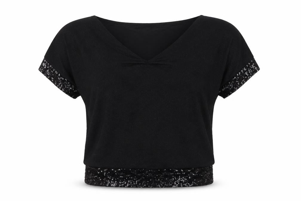 Billie & Blossom Petite Women's Black Sequin V-Neck Blouse Size 10