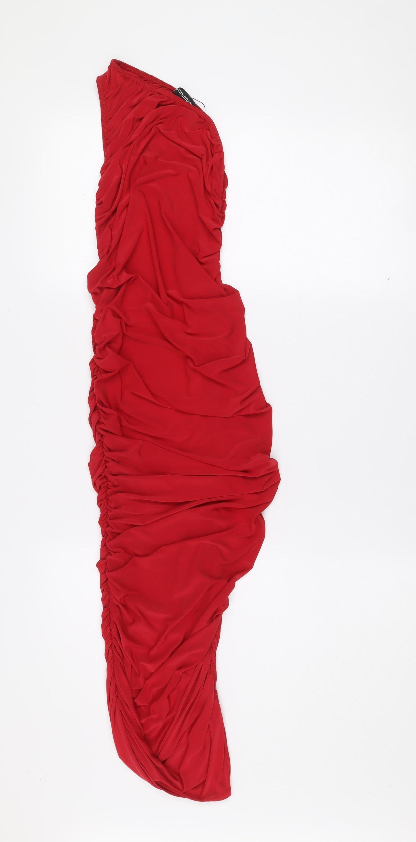 PrettyLittleThing Women’s Red Strapless Ruched Bodycon Midi Dress Size 8