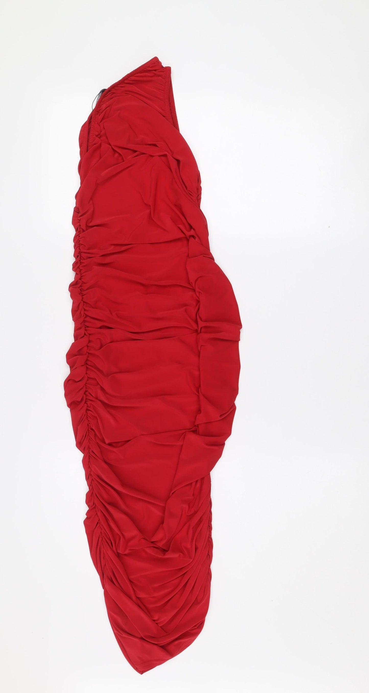 PrettyLittleThing Women’s Red Strapless Ruched Bodycon Midi Dress Size 8