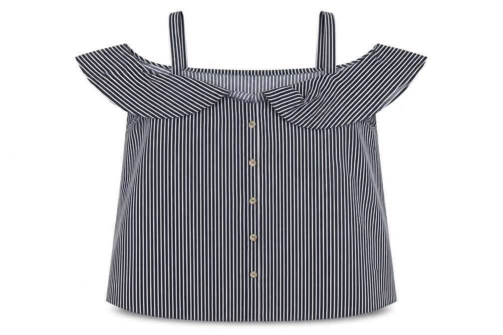 Dunnes Women Blue Striped Off Shoulder 2XL Camisole Blouse