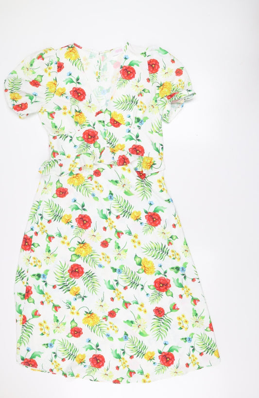 Savida Women's Multicoloured Floral Fit & Flare V-Neck Dress Size 10