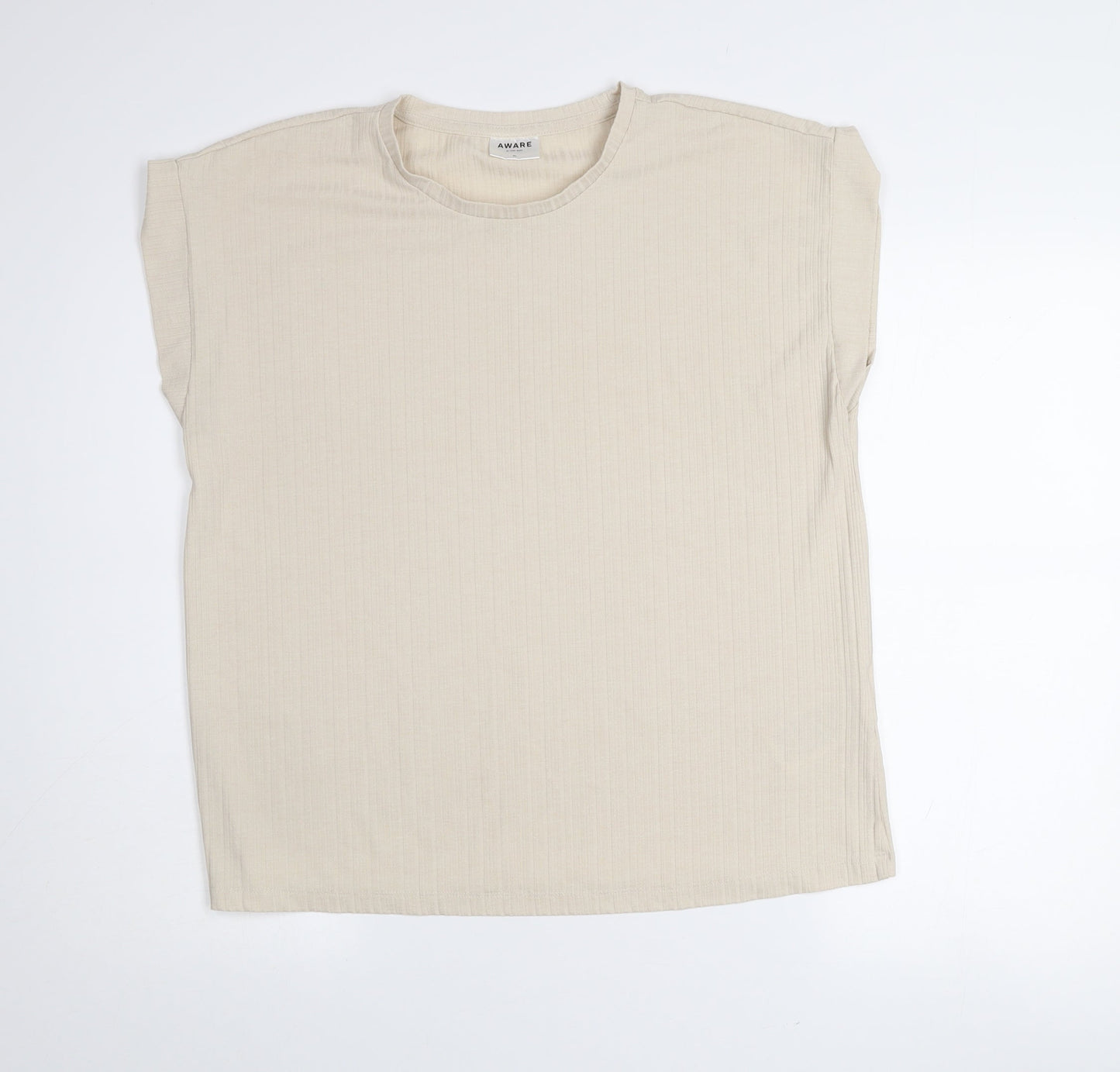 Vero Moda Women Beige XL Basic Cap Sleeve Crew Neck T-Shirt