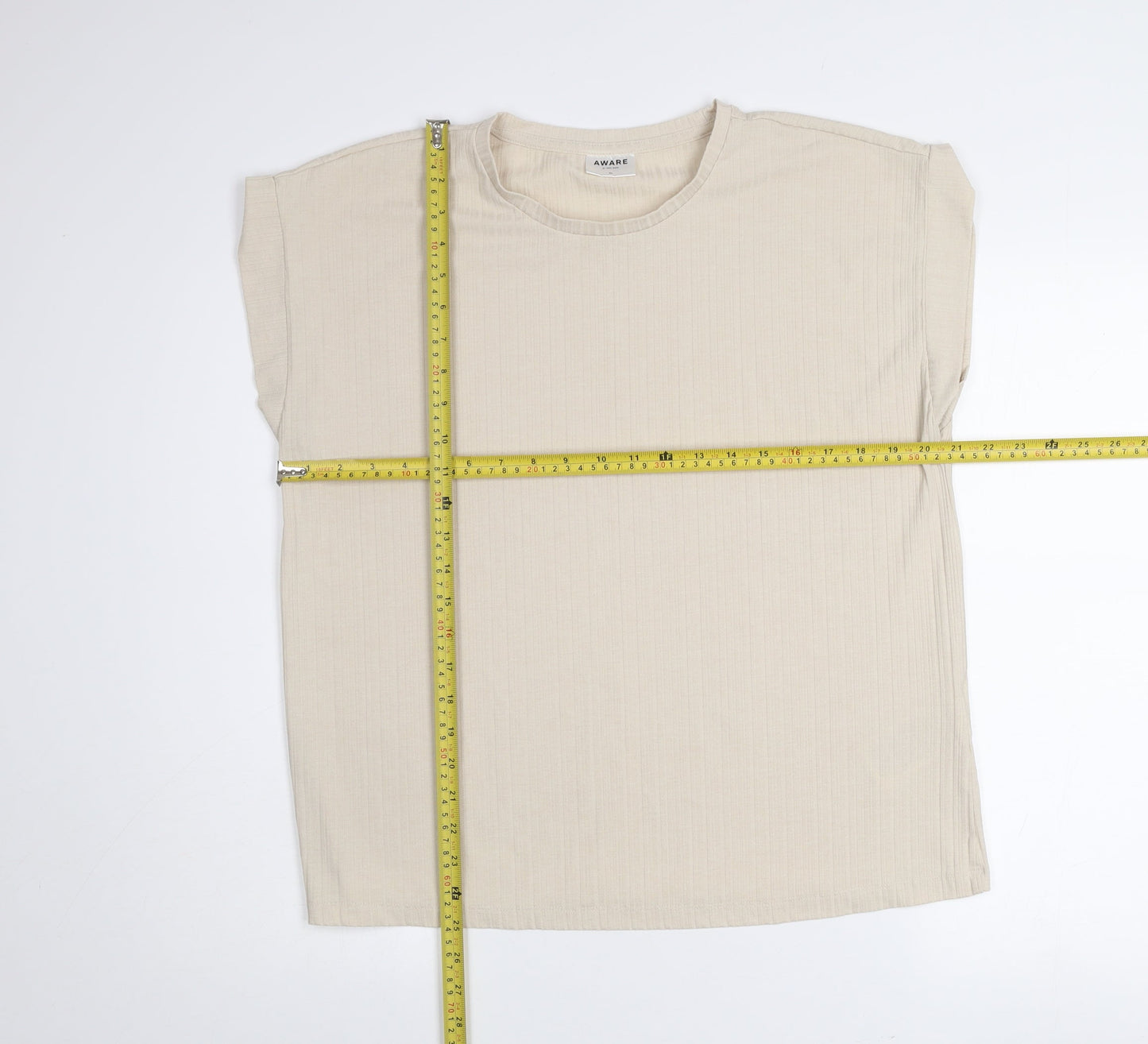 Vero Moda Women Beige XL Basic Cap Sleeve Crew Neck T-Shirt