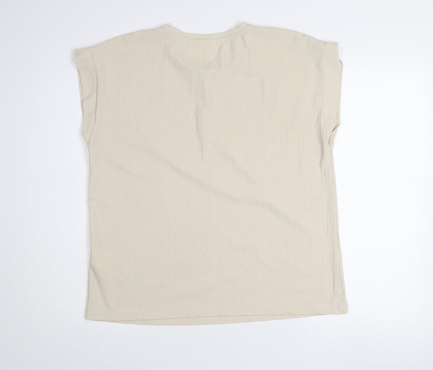 Vero Moda Women Beige XL Basic Cap Sleeve Crew Neck T-Shirt