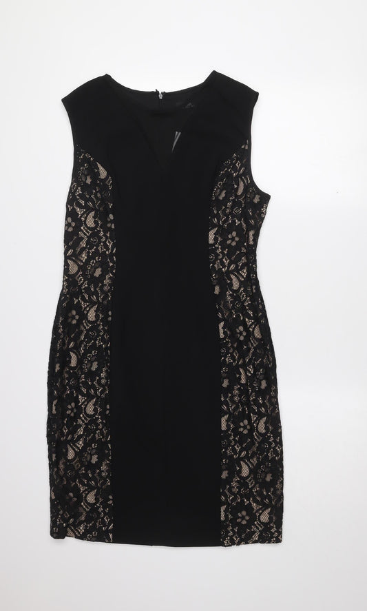 Wallis Women’s Black Lace Panel Sheath Knee Length Dress Size 14
