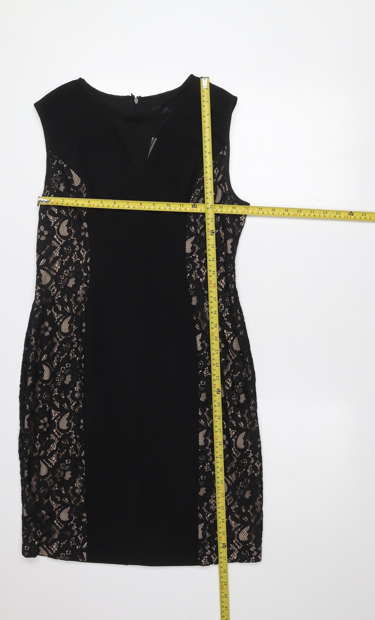 Wallis Women’s Black Lace Panel Sheath Knee Length Dress Size 14