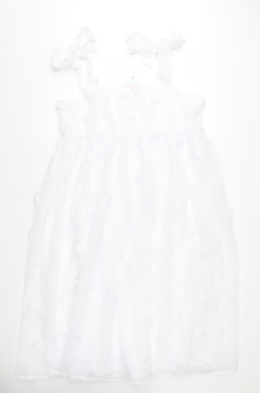 Savida Womens White 2XL A-Line Sleeveless Bow Strap Dress