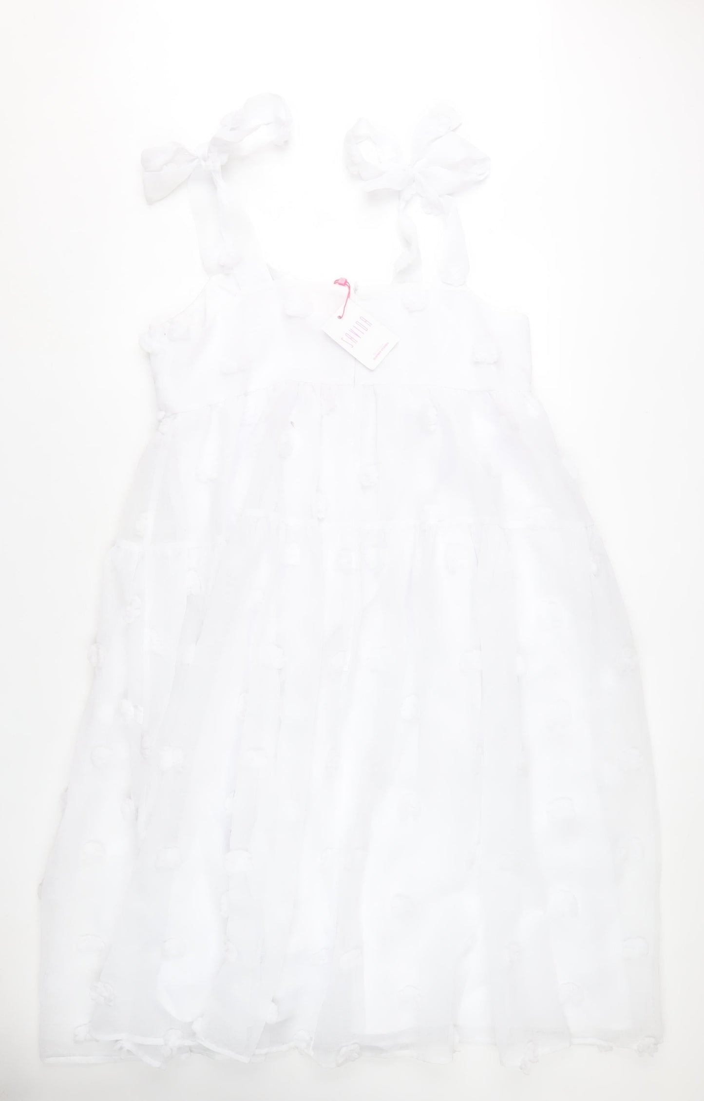 Savida Womens White 2XL A-Line Sleeveless Bow Strap Dress