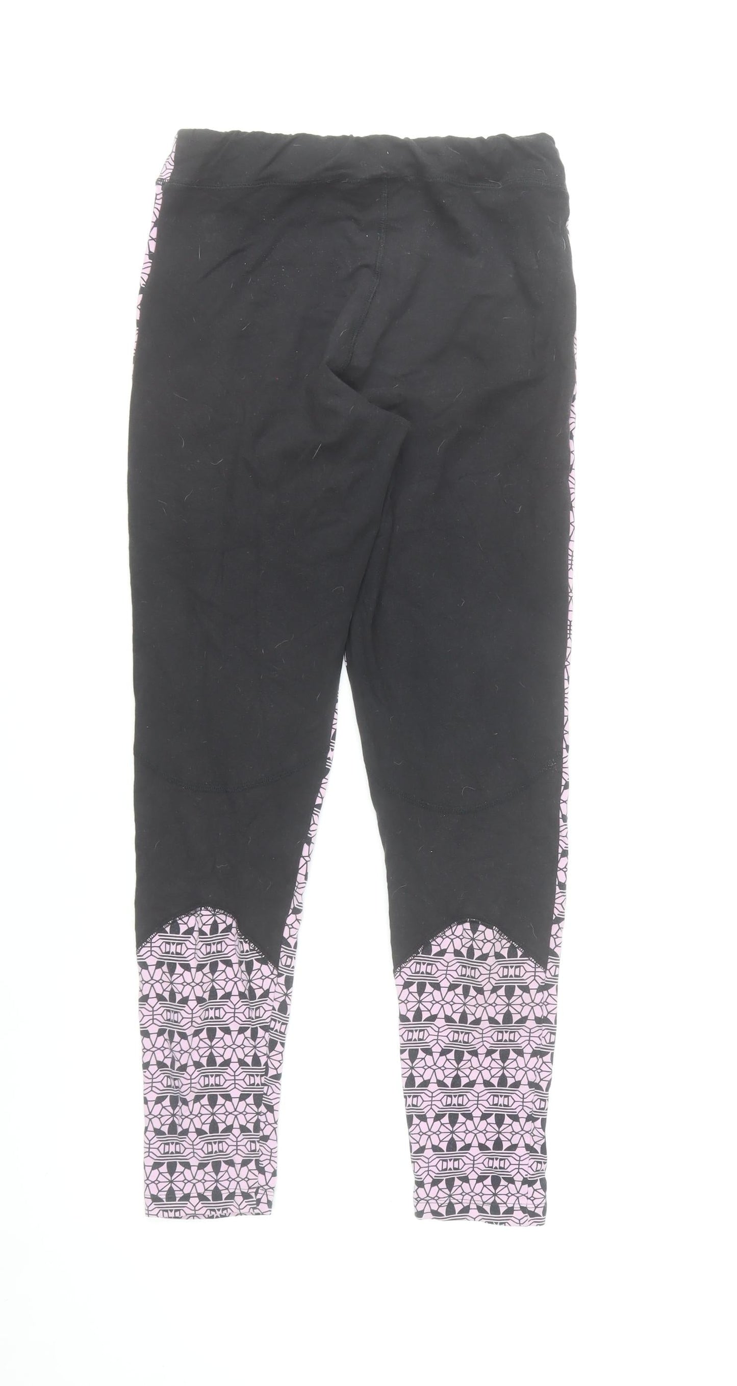 Adidas Women Pink Geometric Print Ankle Leggings Size 12 Cotton Stretch