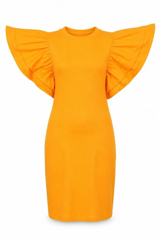 Zara Women’s Orange Short Sleeve Ruffle Bodycon Dress Size S