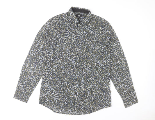 H&M Men's Blue Floral Slim Fit Long Sleeve Dress Shirt L