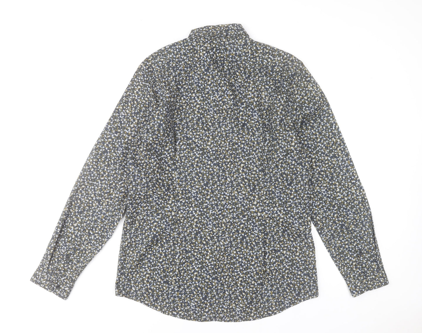 H&M Men's Blue Floral Slim Fit Long Sleeve Dress Shirt L