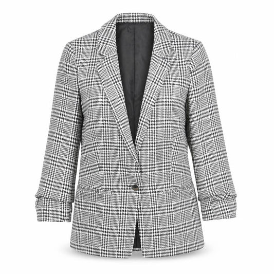 Front view of Miss Selfridge Women's Black Check Blazer Jacket, size 8
