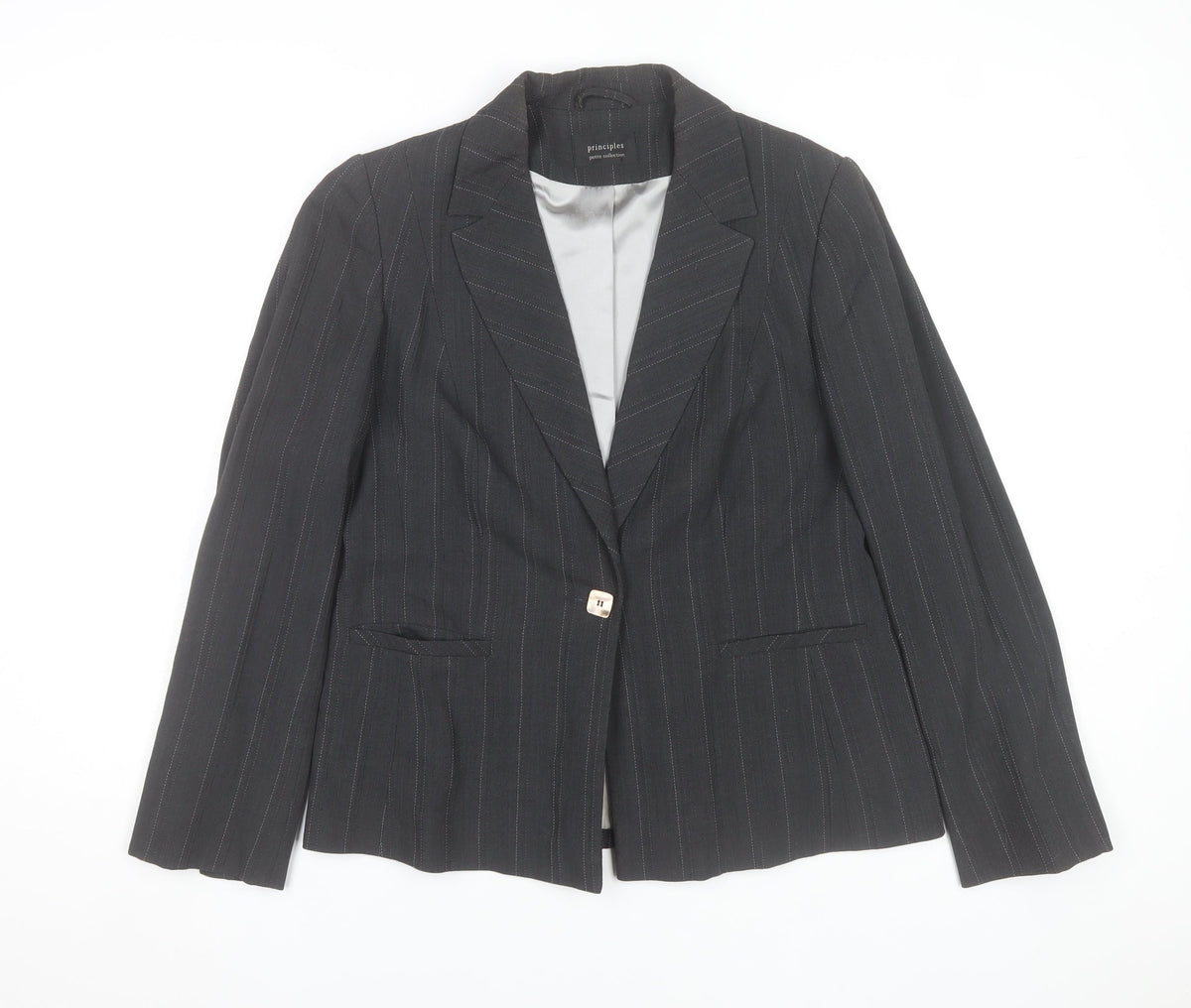 Principles Women's Black Pinstripe Wool Blend Blazer Size 14