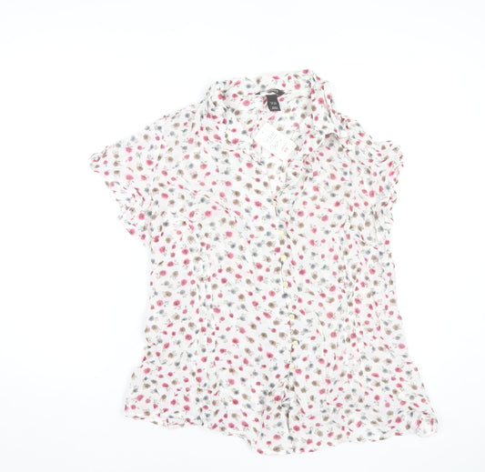 H&M Women’s White Floral Collared Short Sleeve Blouse Size 24