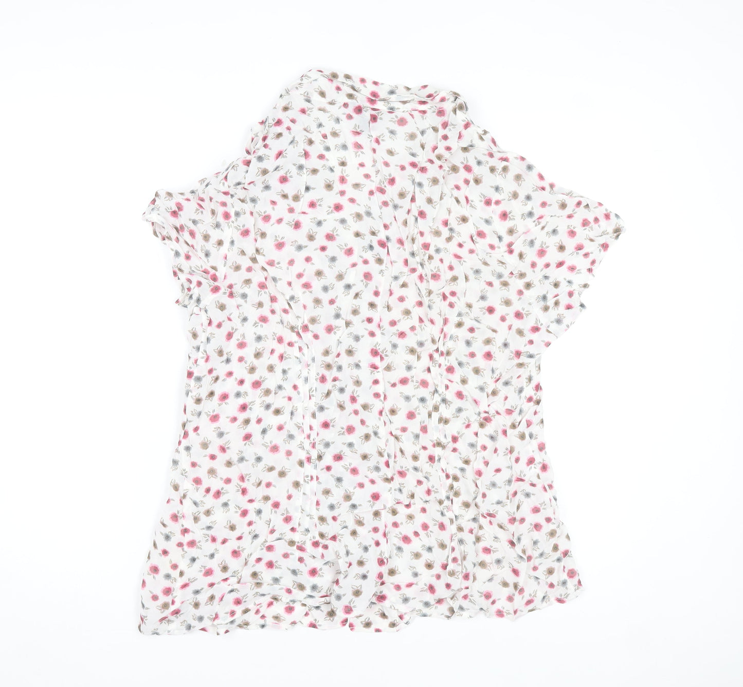 H&M Women’s White Floral Collared Short Sleeve Blouse Size 24