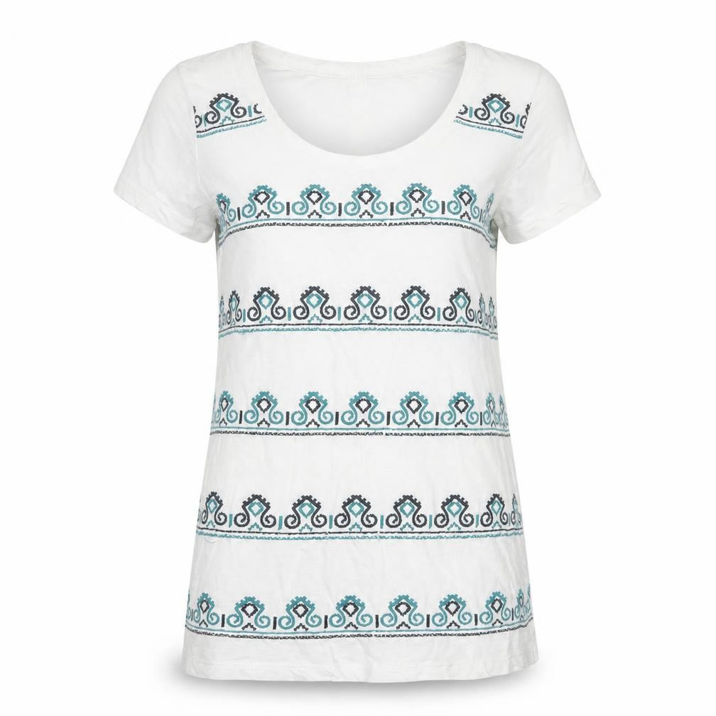 FatFace Women's White Embroidered Cotton T-Shirt Size 8