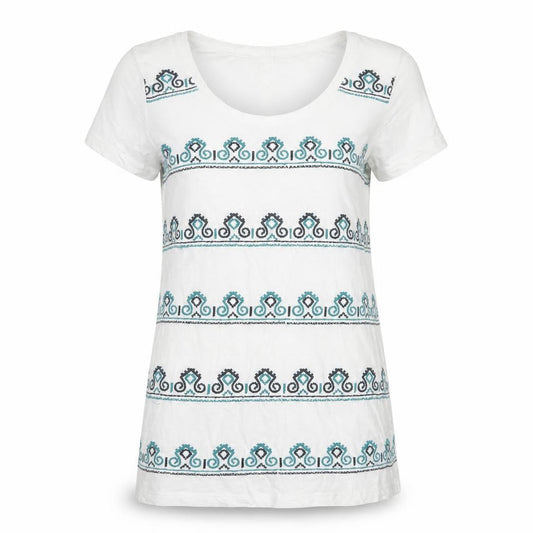 FatFace Women's White Embroidered Cotton T-Shirt Size 8