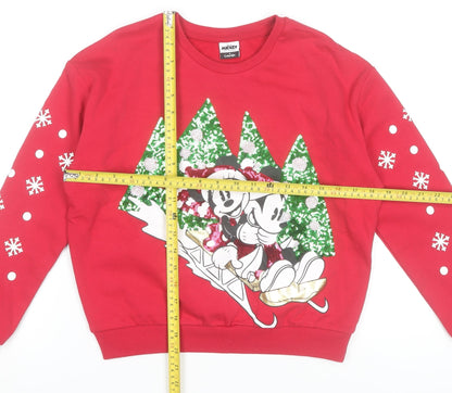 Back view of Disney Mickey & Friends girls’ red christmas sweatshirt 9-10 years pullover