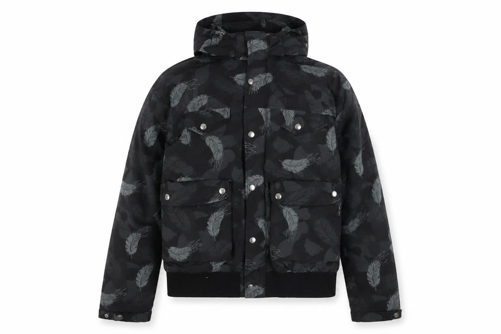 Penfield Women's Black Feather Print Hooded Puffer Jacket L