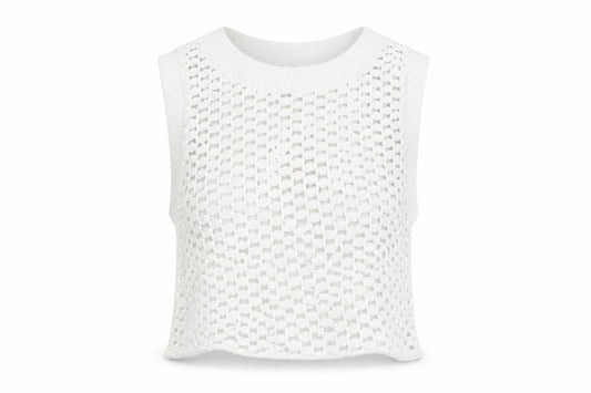 Bershka Women White Knit Cropped Tank Top Size L