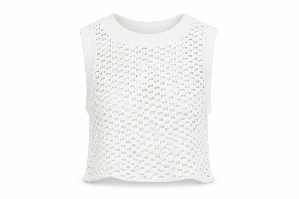 Bershka Women White Knit Cropped Tank Top Size L