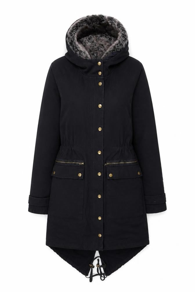 Glamorous Women's Black Faux Fur Hooded Parka Coat XS
