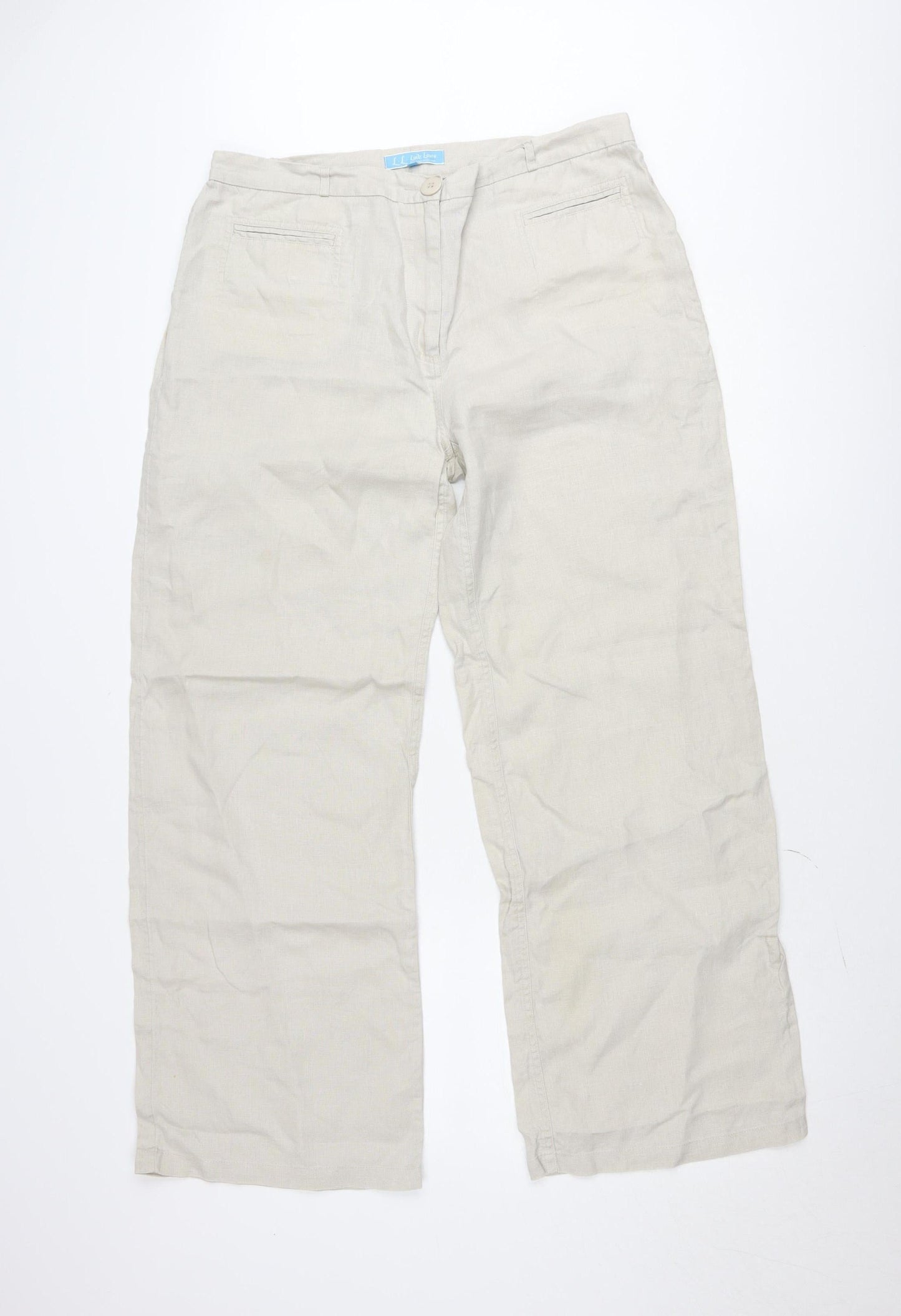 Lady Laura Men Beige Linen Cargo Trousers Size 18 Relaxed Fit