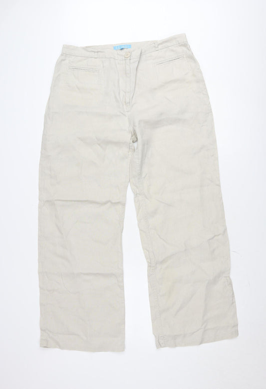 Lady Laura Men Beige Linen Cargo Trousers Size 18 Relaxed Fit