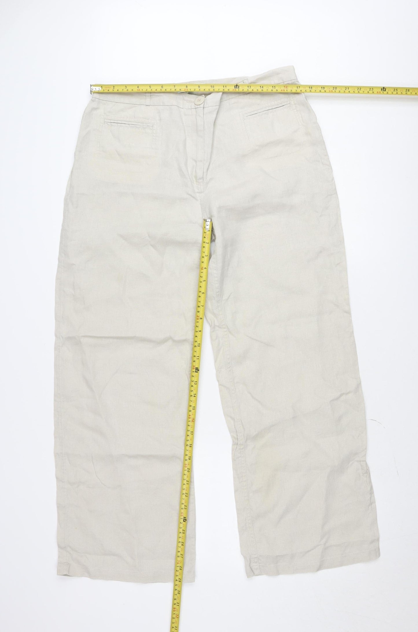 Lady Laura Men Beige Linen Cargo Trousers Size 18 Relaxed Fit
