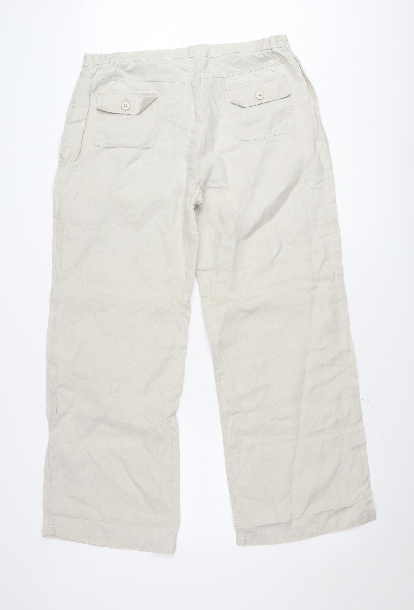 Lady Laura Men Beige Linen Cargo Trousers Size 18 Relaxed Fit