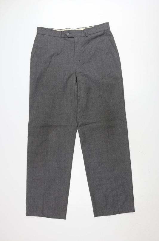 Marks and Spencer Men’s Grey Wool Blend Dress Trousers 34W 33L Regular Fit
