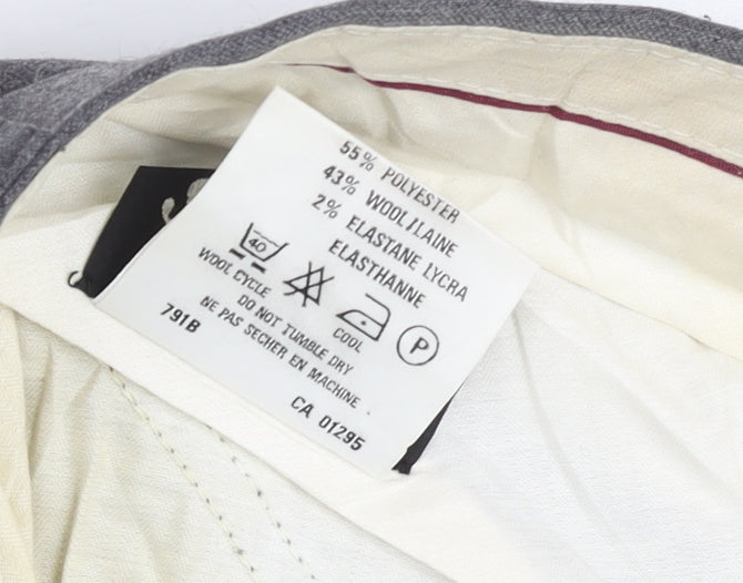 Marks and Spencer Men’s Grey Wool Blend Dress Trousers 34W 33L Regular Fit