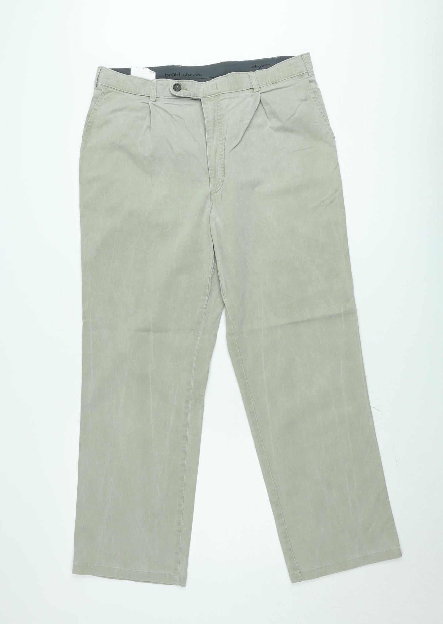 Brühl Classic Men's Beige Chino Trousers 36L Cotton Stretch