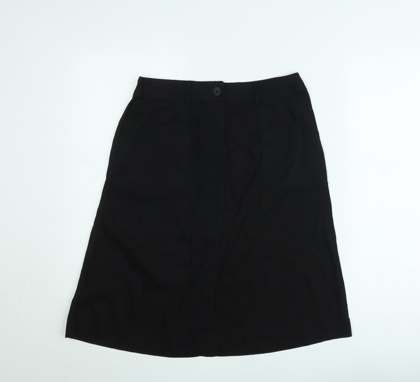 South Women’s Black Linen A-Line Skirt Size 10 Knee Length