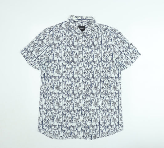 Burton Menswear London Men's White Tropical Print Short Sleeve Cotton Shirt M