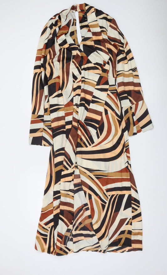 River Island Women’s Multicoloured Geometric Midi Wrap Dress Size 10