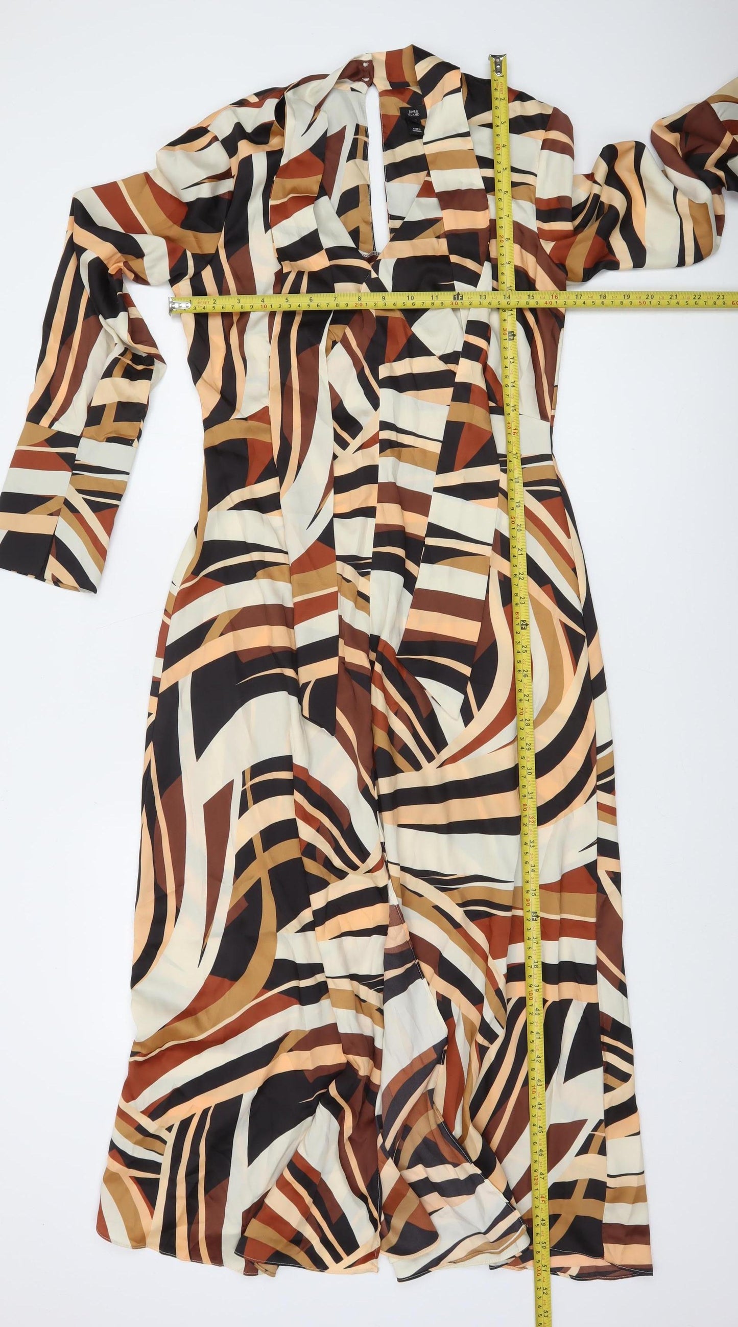 River Island Women’s Multicoloured Geometric Midi Wrap Dress Size 10
