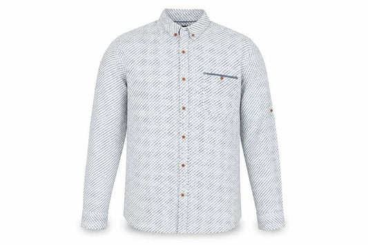 C&A Canda Men's White Geometric Long Sleeve Band Collar 3XL Regular Fit Cotton Dress Shirt