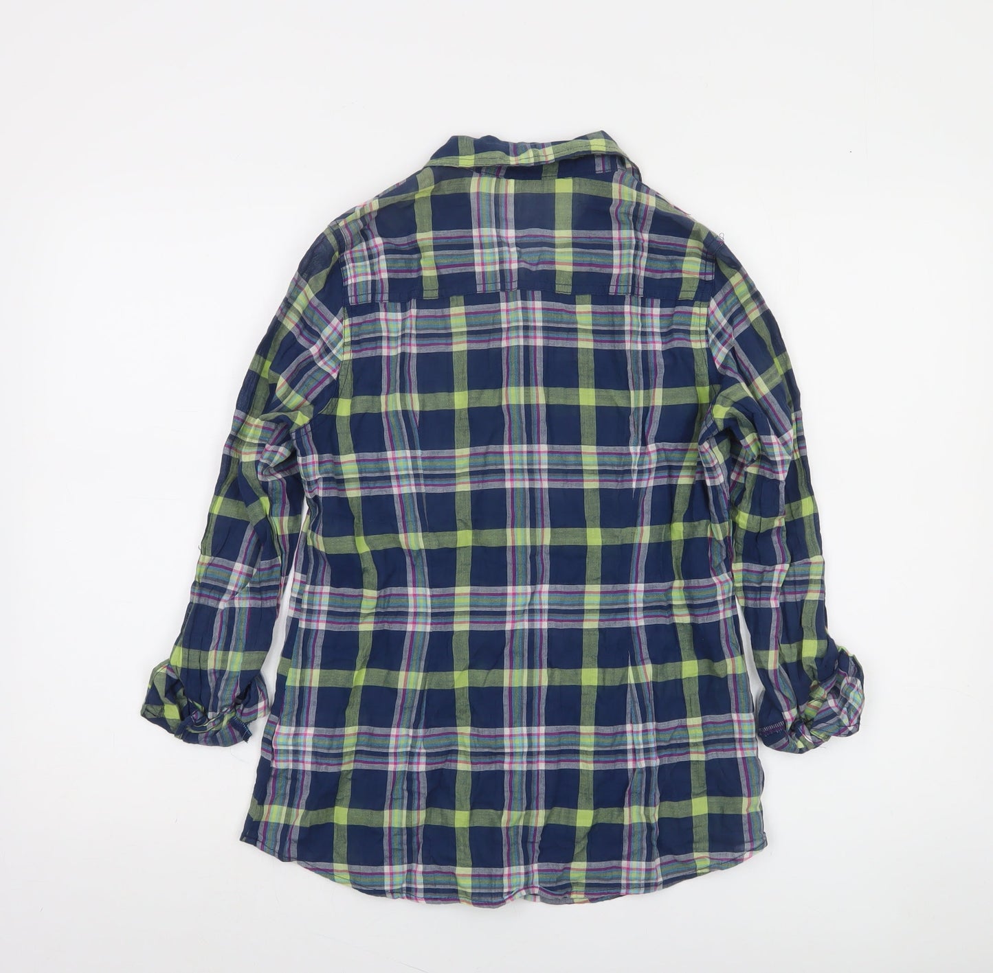 Marks and Spencer Women’s Blue Plaid Button-Up Shirt UK 8 Long Sleeve Cotton