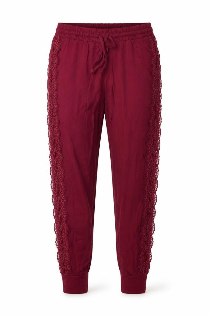 Marks & Spencer Womens Burgundy Lace Trim Pyjama Pants S