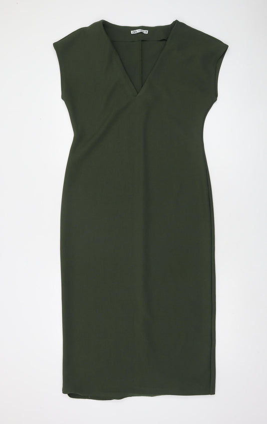 Zara Women Green Sheath V-Neck Sleeveless Knee-Length Dress Size 16