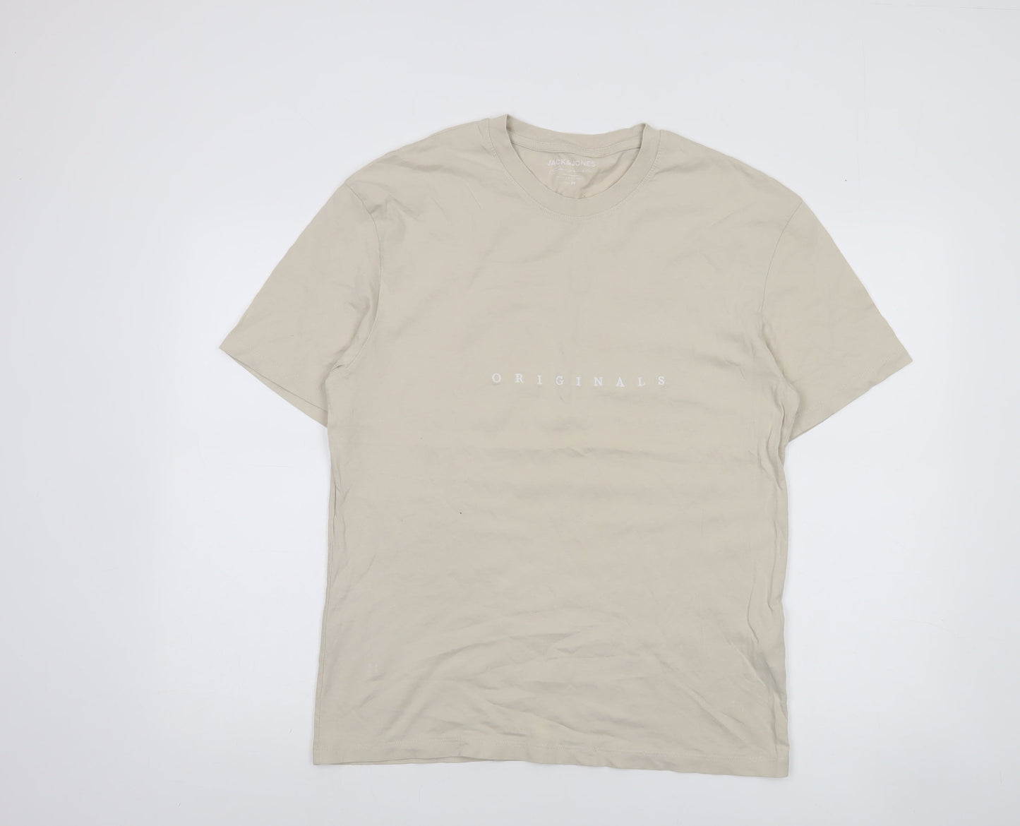 Jack & Jones Mens Beige Originals Cotton Crew Neck T-Shirt Size M