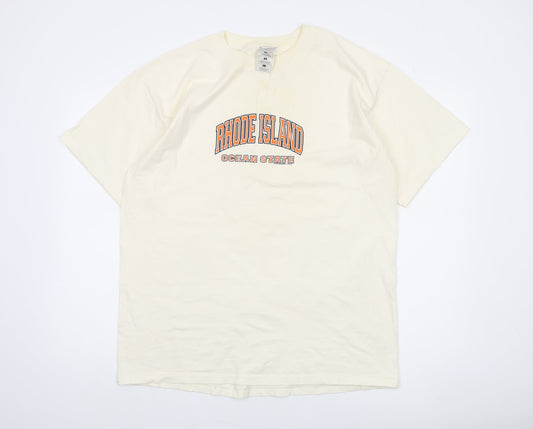 Gold Basics Label Men's Beige Rhode Island Graphic T-Shirt Size L