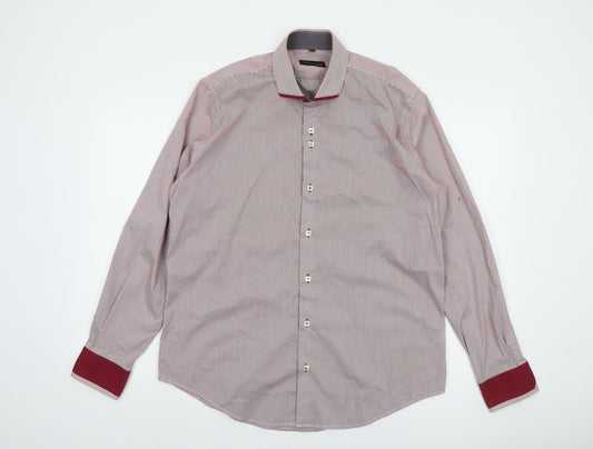 Advise Men's Red Striped Long Sleeve Button-Up Shirt L