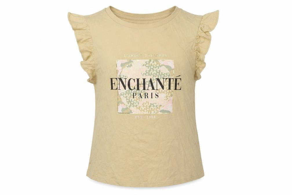 River Island Petite Beige Ruffle Sleeve Graphic T-Shirt Womens Size 12