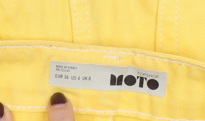 Topshop Women Yellow Denim Mini Skirt UK 8 Frayed Hem Casual