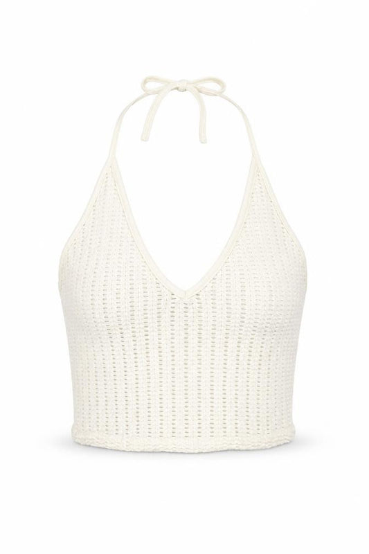 Bershka Womens Ivory Cropped Knit Halter Tank Top M